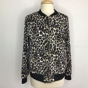 Leopard Print / black bands front zip Jaclyn Smith Bomber Jacket Size Medium GUC
